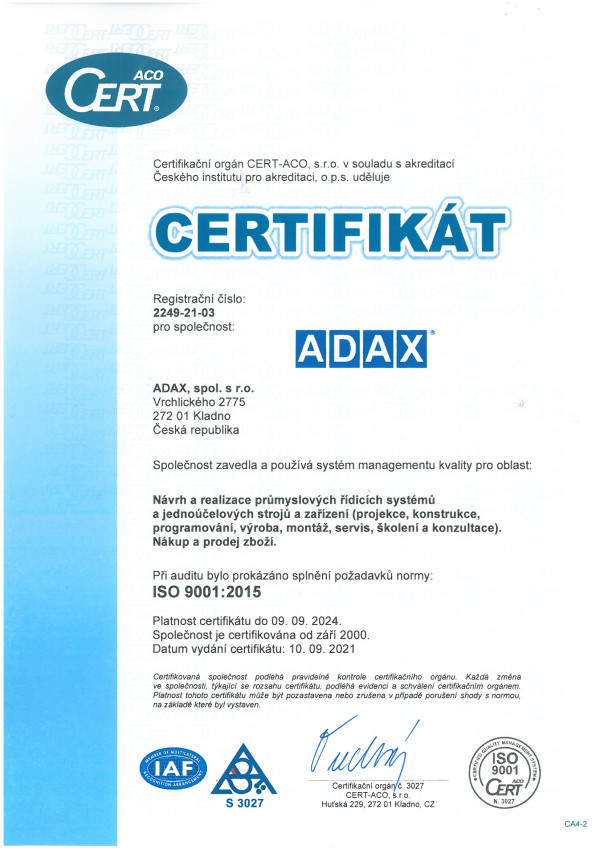 certifikát ISO 9001